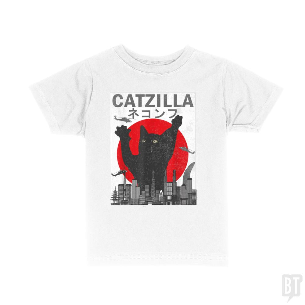 Vintage Catzilla Japanese Sunset Style  Kids Shirt - BustedTees.com