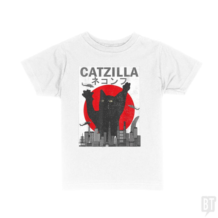 Vintage Catzilla Japanese Sunset Style  Kids Shirt - BustedTees.com