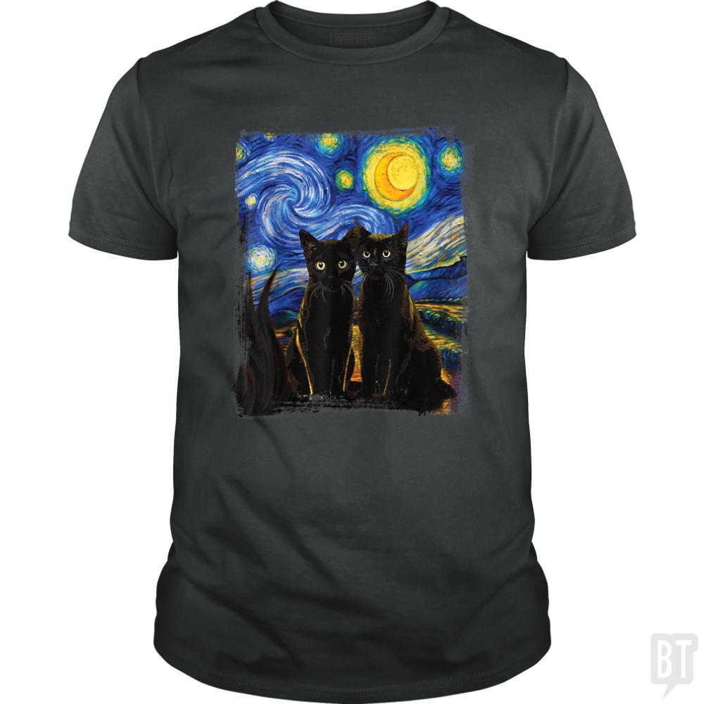Black Cats Starry Night - BustedTees.com