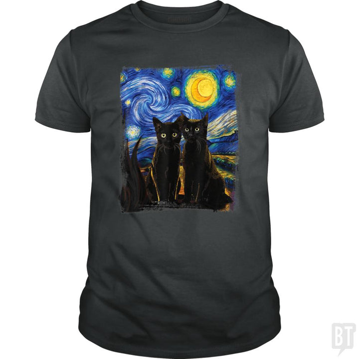 Black Cats Starry Night - BustedTees.com