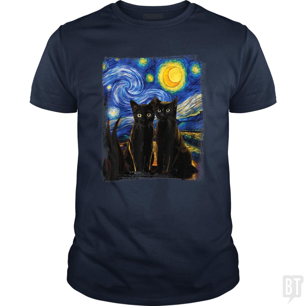 Black Cats Starry Night - BustedTees.com