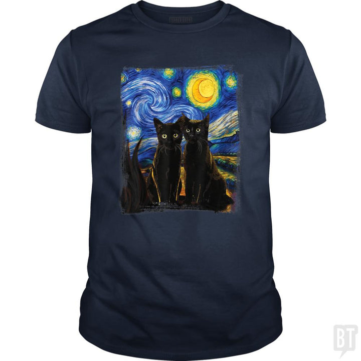 Black Cats Starry Night - BustedTees.com