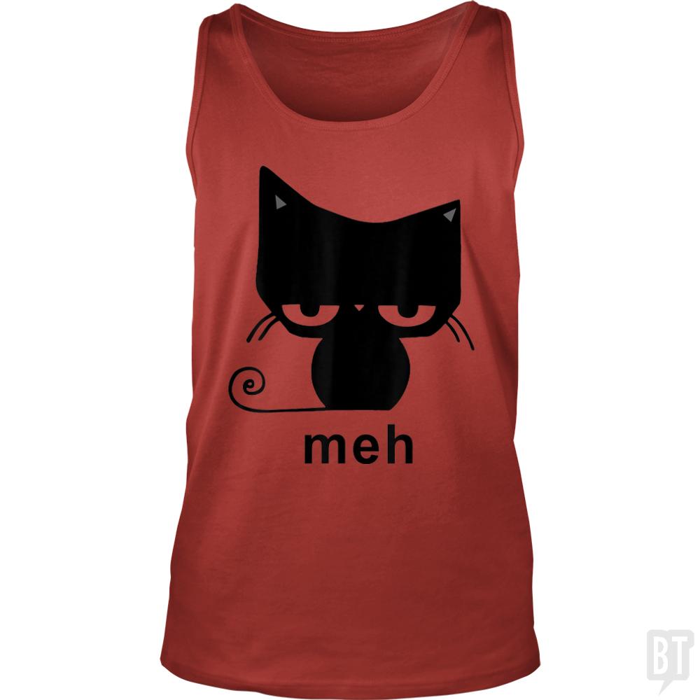 Meh Black Cat Funny Tank Tops - BustedTees.com