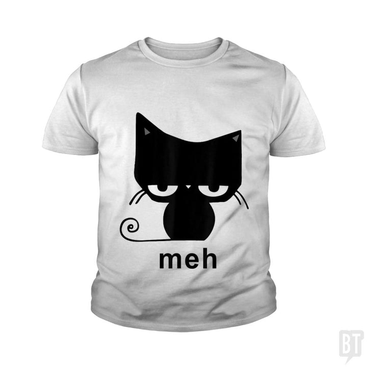 Meh Black Cat Funny  Kids Shirt - BustedTees.com