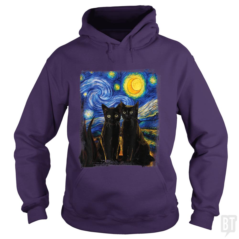 Black Cats Starry Night - BustedTees.com