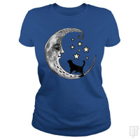Load image into Gallery viewer, Moon and Stars with Black Cat - BustedTees.com
