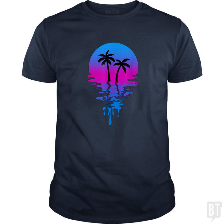 Vintage Retro Sunset Palm Tree - BustedTees.com