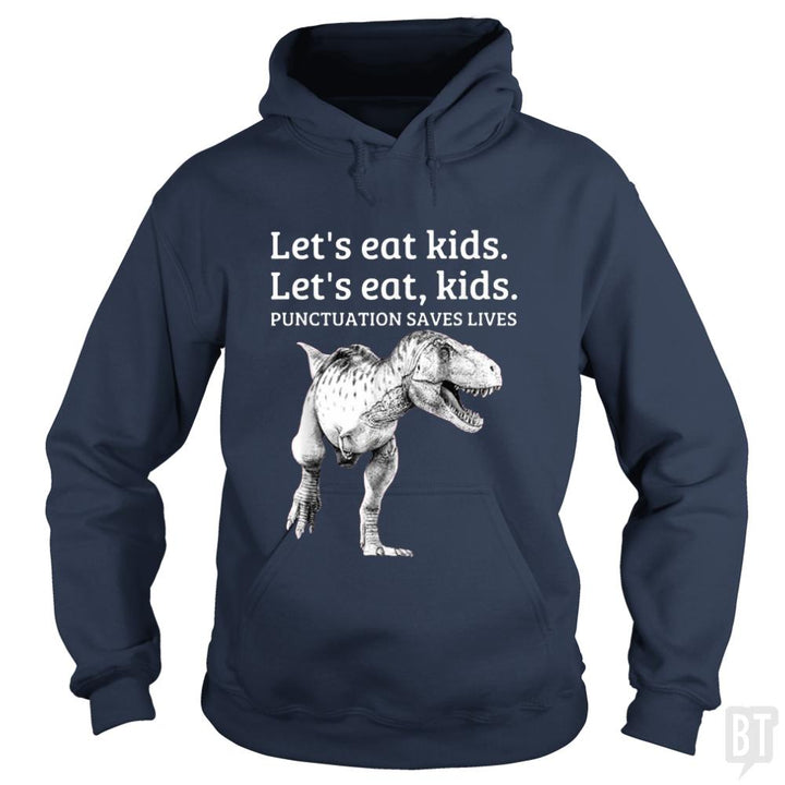 Punctuation Saves Lives T-Rex - BustedTees.com