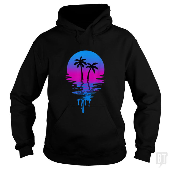 Vintage Retro Sunset Palm Tree - BustedTees.com