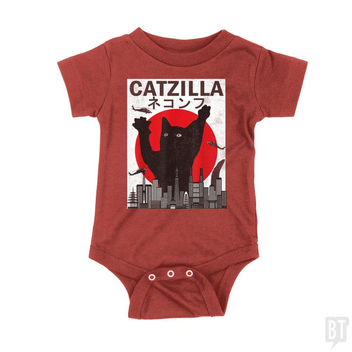Vintage Catzilla Japanese Sunset Style  Kids Shirt - BustedTees.com