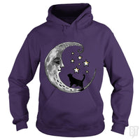 Load image into Gallery viewer, Moon and Stars with Black Cat - BustedTees.com

