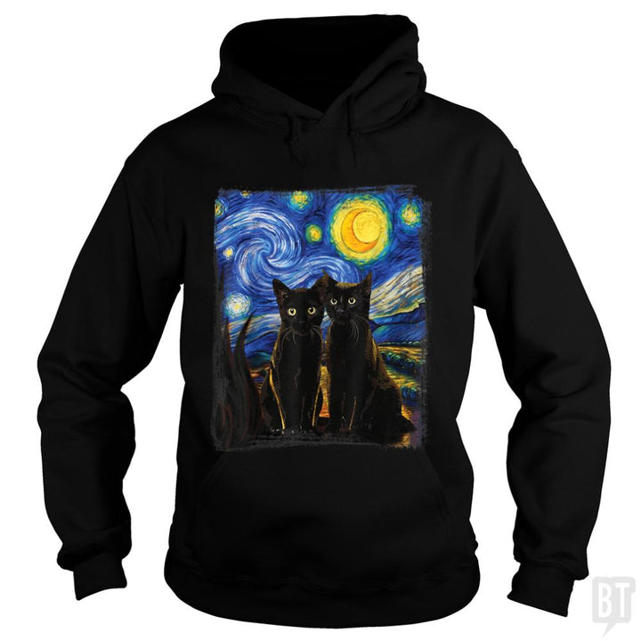 Black Cats Starry Night - BustedTees.com
