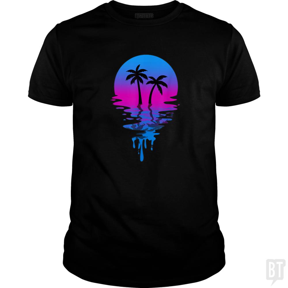 Vintage Retro Sunset Palm Tree - BustedTees.com