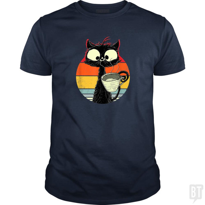 Retro Coffee Cat - BustedTees.com