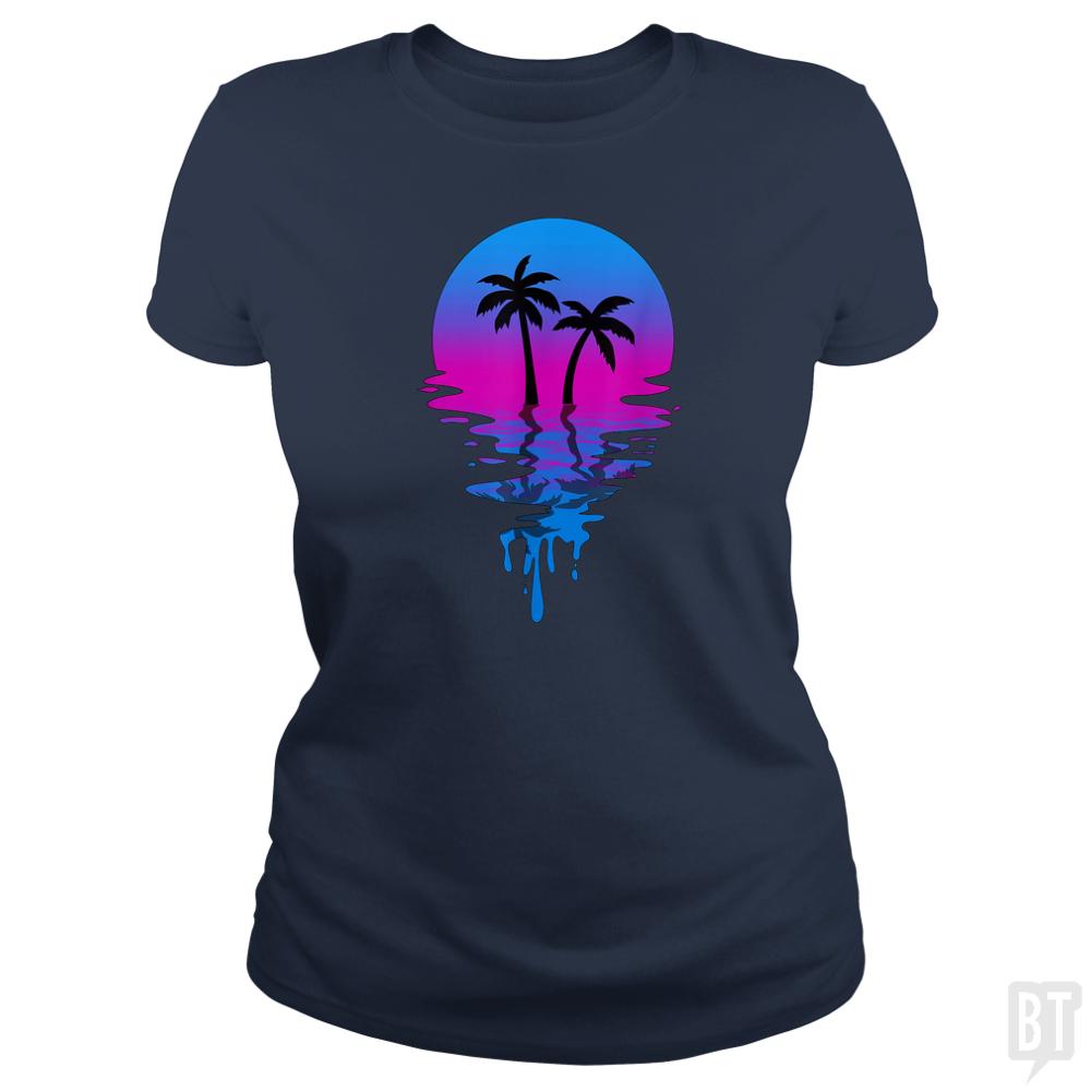 Vintage Retro Sunset Palm Tree - BustedTees.com