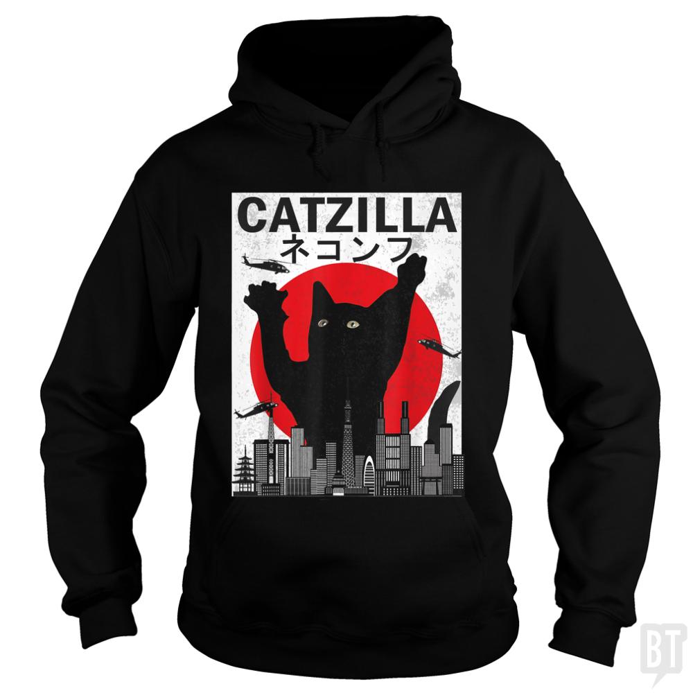 Vintage Catzilla Japanese Sunset Style  Long Sleeves - BustedTees.com