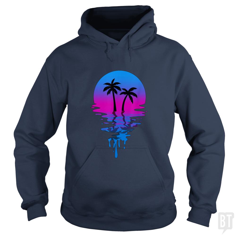 Vintage Retro Sunset Palm Tree - BustedTees.com