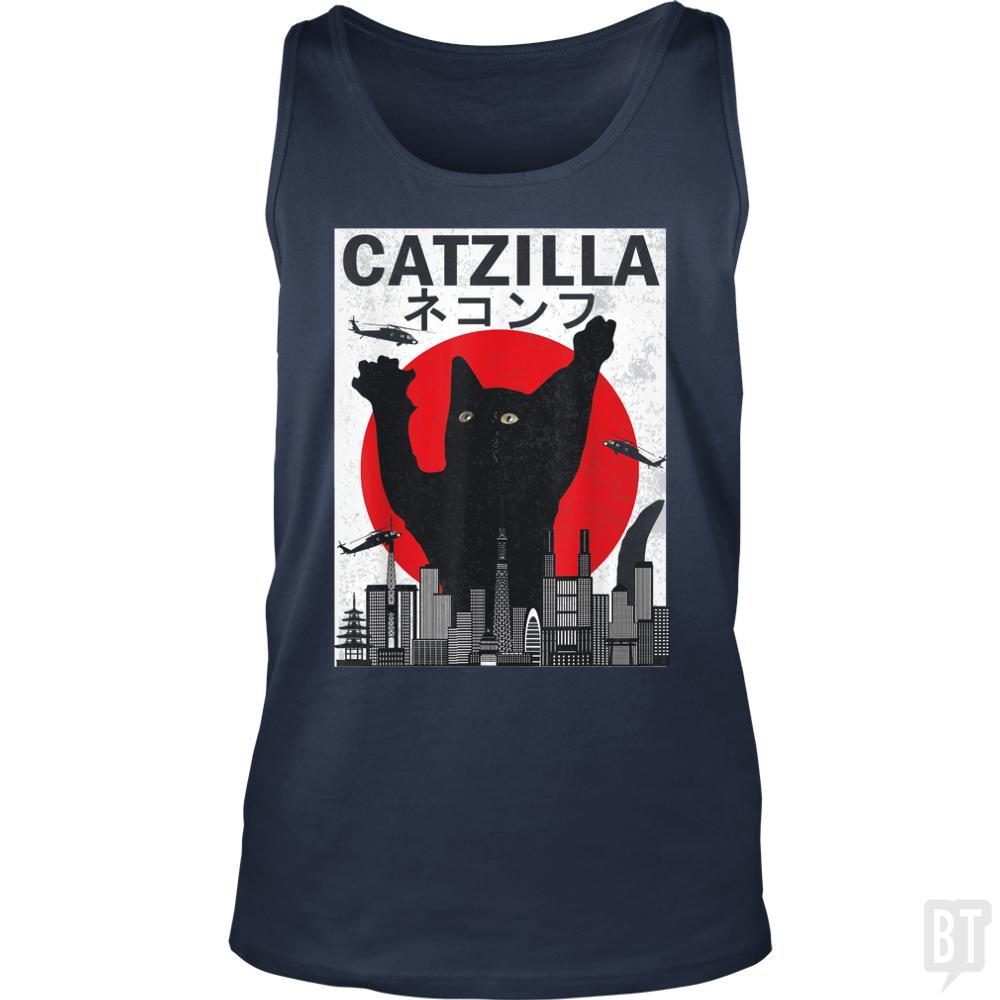 Vintage Catzilla Japanese Sunset Style Tank Tops - BustedTees.com