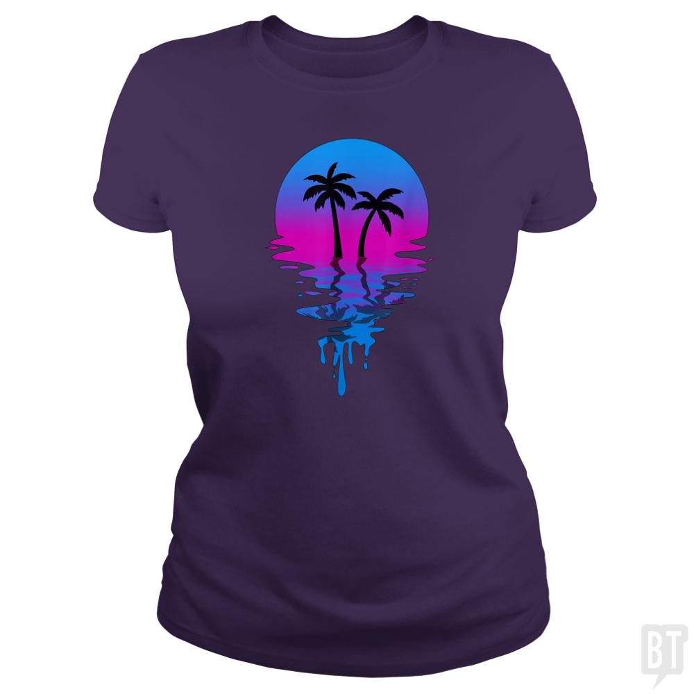 Vintage Retro Sunset Palm Tree - BustedTees.com