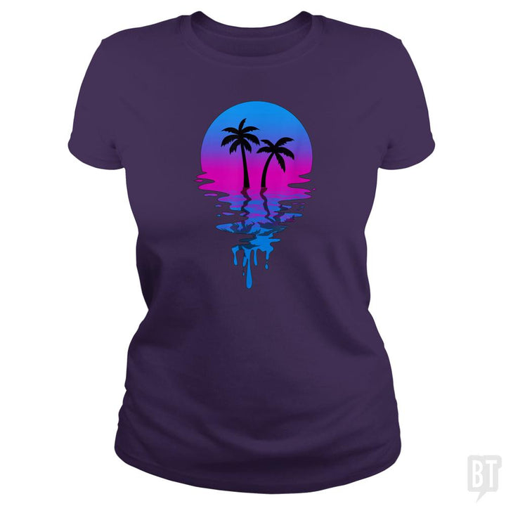 Vintage Retro Sunset Palm Tree - BustedTees.com