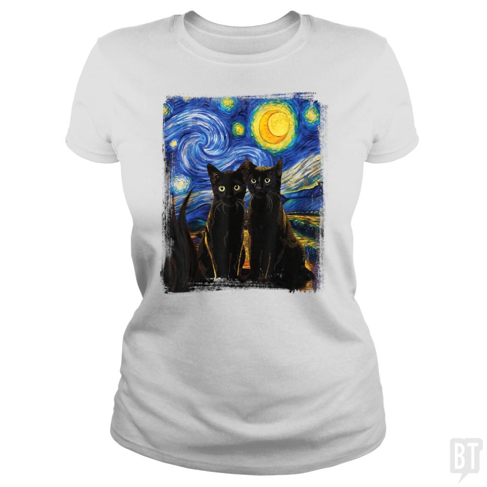 Black Cats Starry Night - BustedTees.com