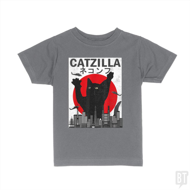 Vintage Catzilla Japanese Sunset Style  Kids Shirt - BustedTees.com