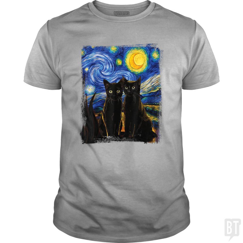 Black Cats Starry Night - BustedTees.com