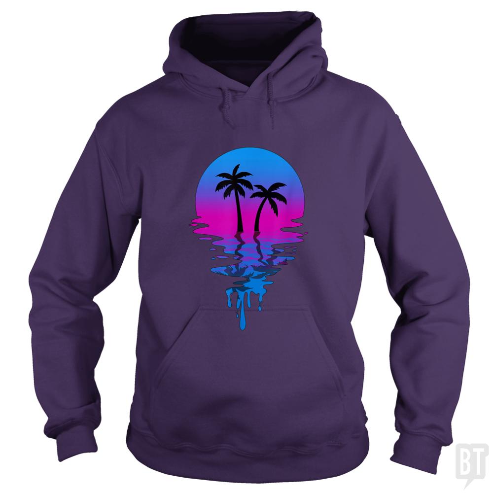 Vintage Retro Sunset Palm Tree - BustedTees.com