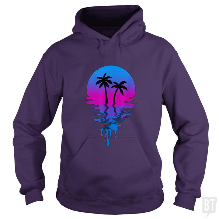 Vintage Retro Sunset Palm Tree - BustedTees.com