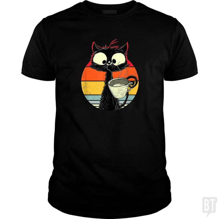 Retro Coffee Cat - BustedTees.com