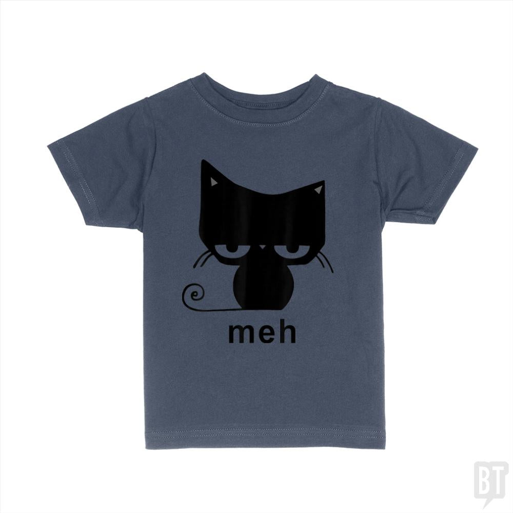 Meh Black Cat Funny  Kids Shirt - BustedTees.com