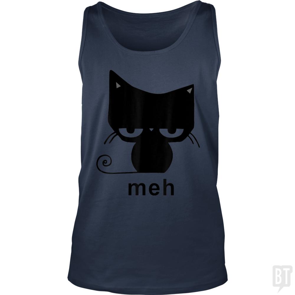 Meh Black Cat Funny Tank Tops - BustedTees.com