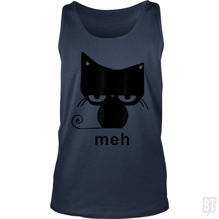 Meh Black Cat Funny Tank Tops - BustedTees.com
