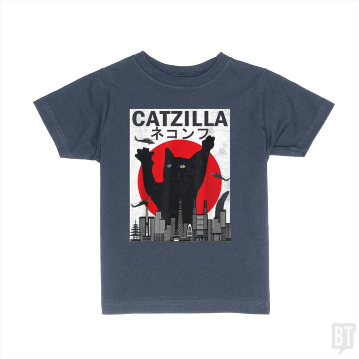 Vintage Catzilla Japanese Sunset Style  Kids Shirt - BustedTees.com