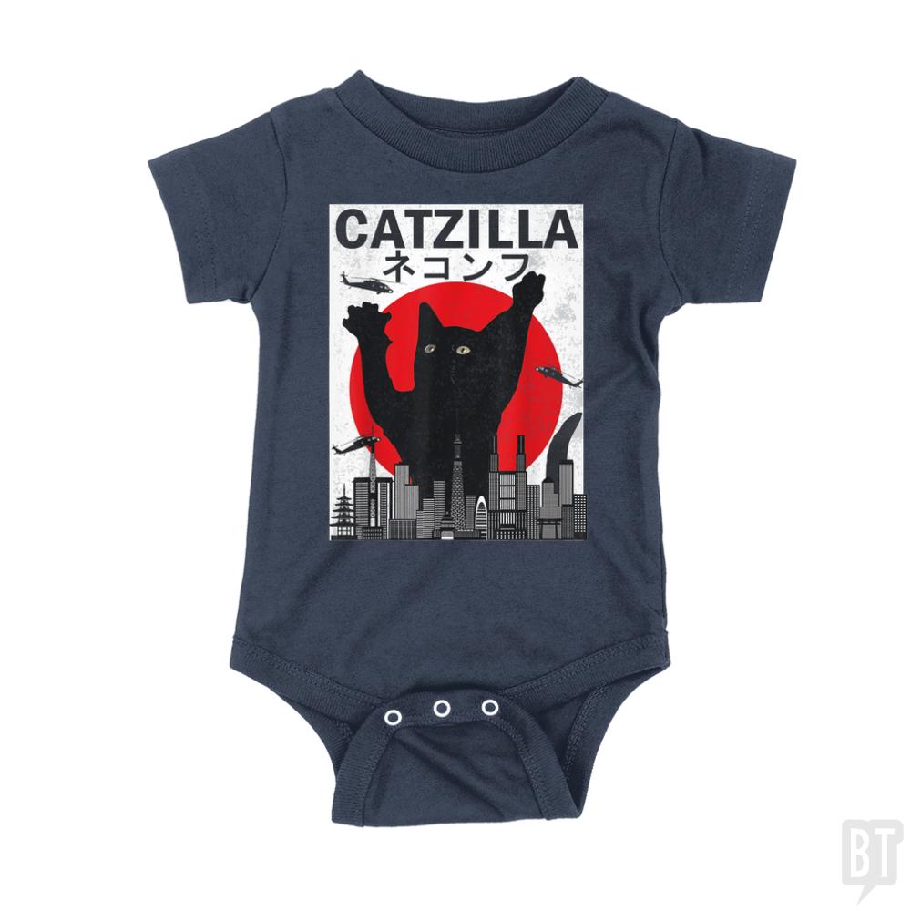 Vintage Catzilla Japanese Sunset Style  Kids Shirt - BustedTees.com