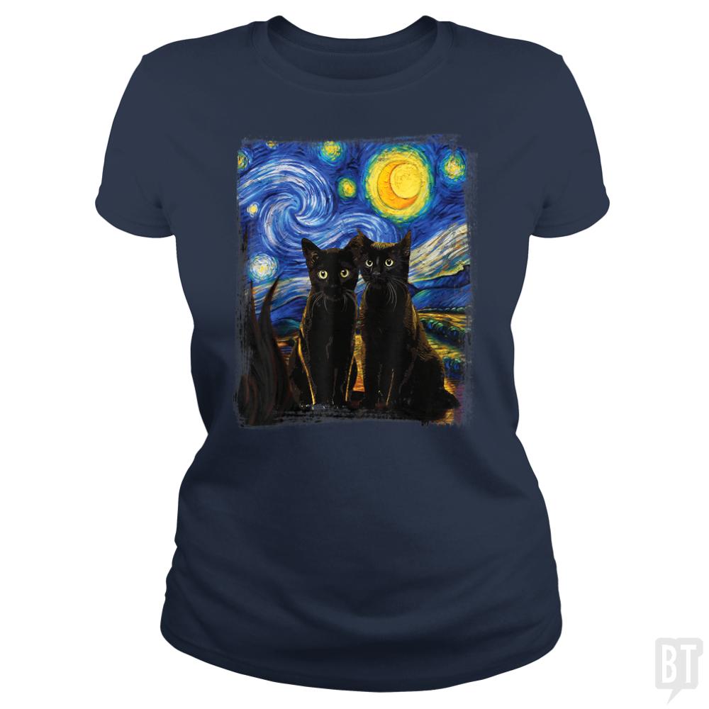 Black Cats Starry Night - BustedTees.com