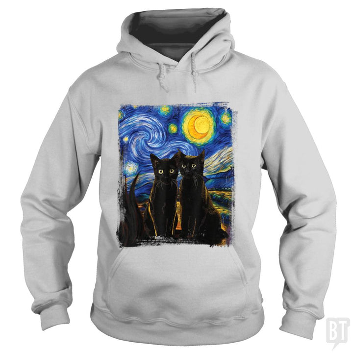 Black Cats Starry Night - BustedTees.com