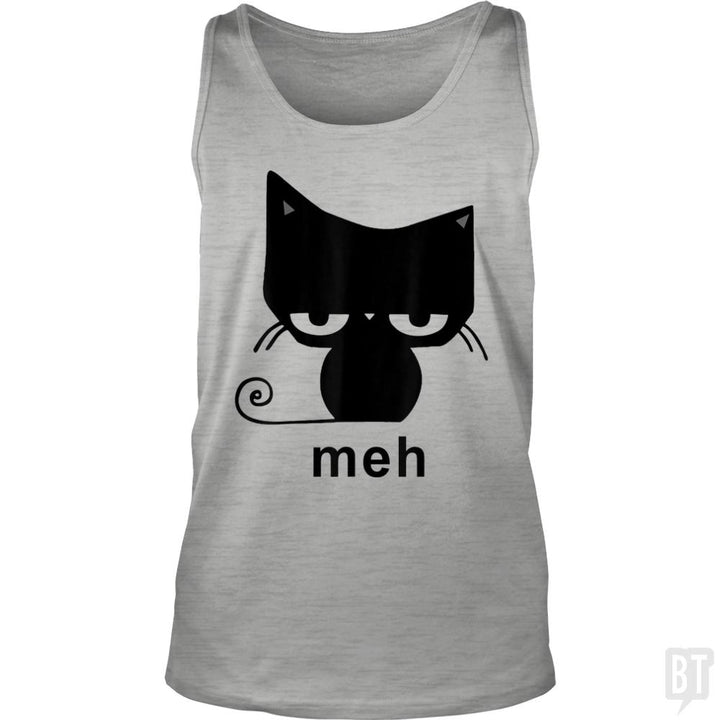 Meh Black Cat Funny Tank Tops - BustedTees.com