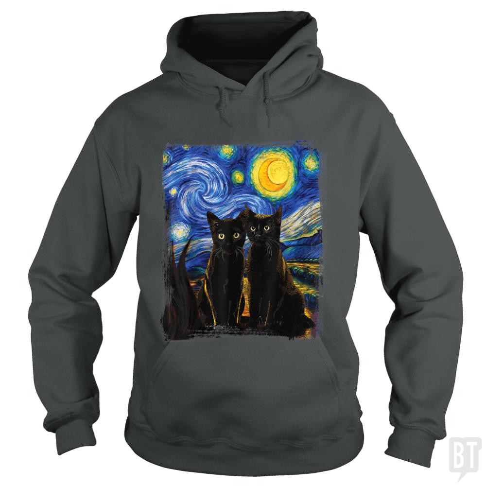 Black Cats Starry Night - BustedTees.com