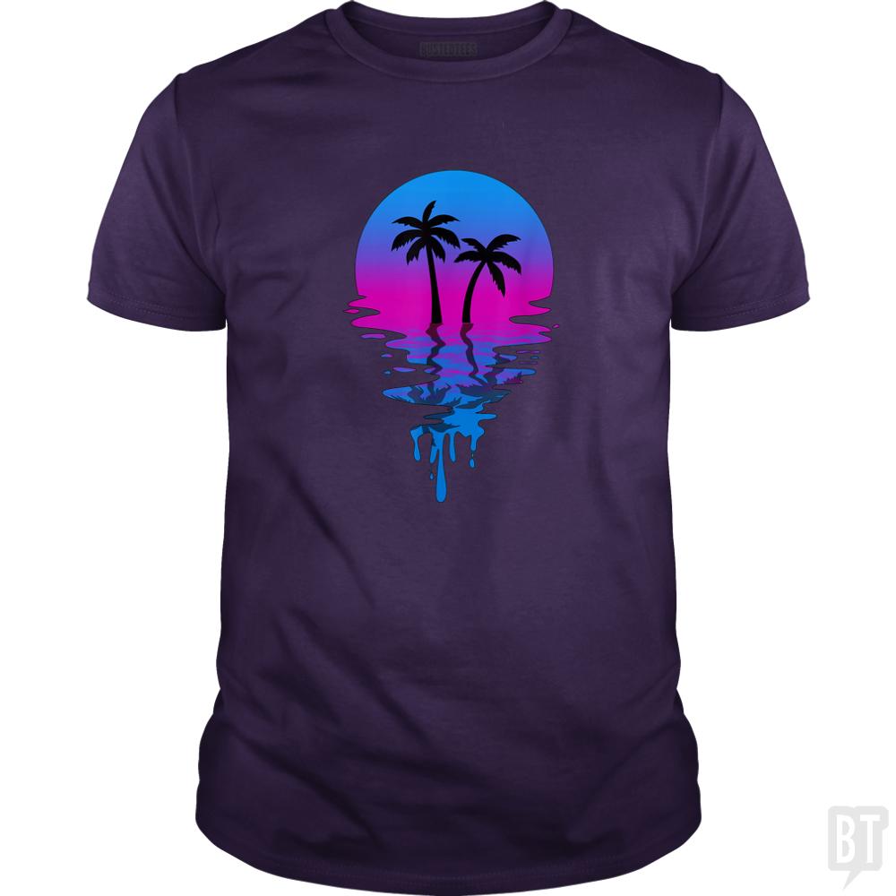 Vintage Retro Sunset Palm Tree - BustedTees.com