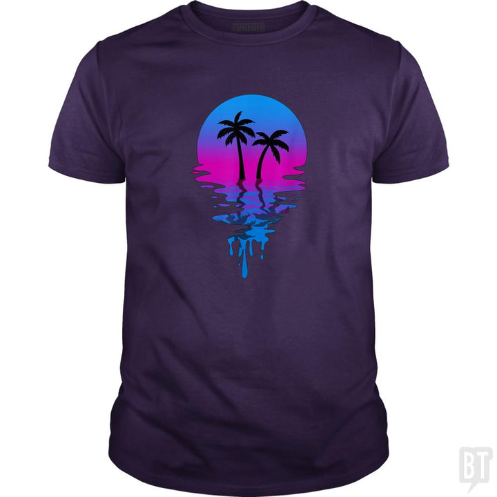 Vintage Retro Sunset Palm Tree - BustedTees.com