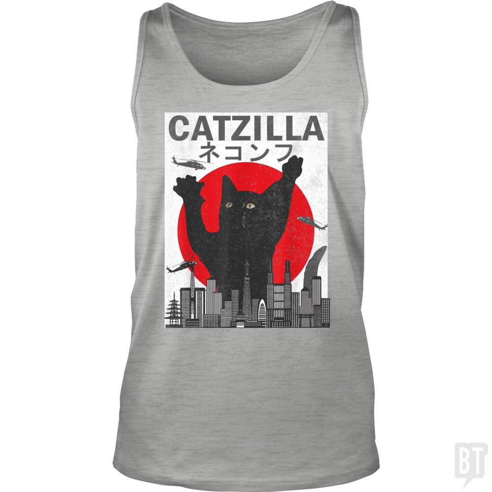 Vintage Catzilla Japanese Sunset Style Tank Tops - BustedTees.com