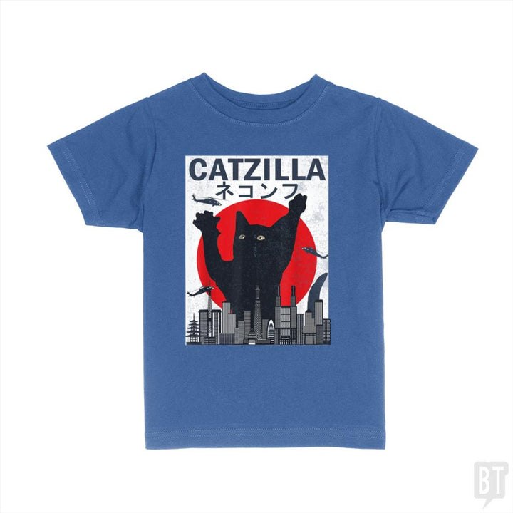 Vintage Catzilla Japanese Sunset Style  Kids Shirt - BustedTees.com