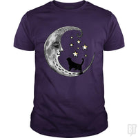 Load image into Gallery viewer, Moon and Stars with Black Cat - BustedTees.com
