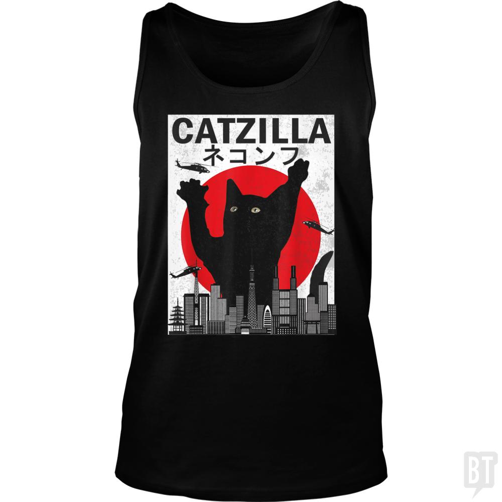 Vintage Catzilla Japanese Sunset Style Tank Tops - BustedTees.com