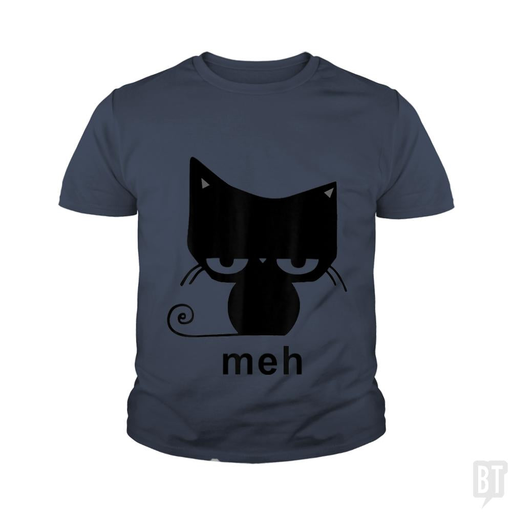 Meh Black Cat Funny  Kids Shirt - BustedTees.com
