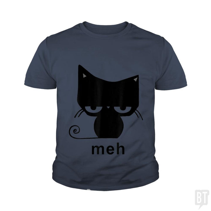 Meh Black Cat Funny  Kids Shirt - BustedTees.com