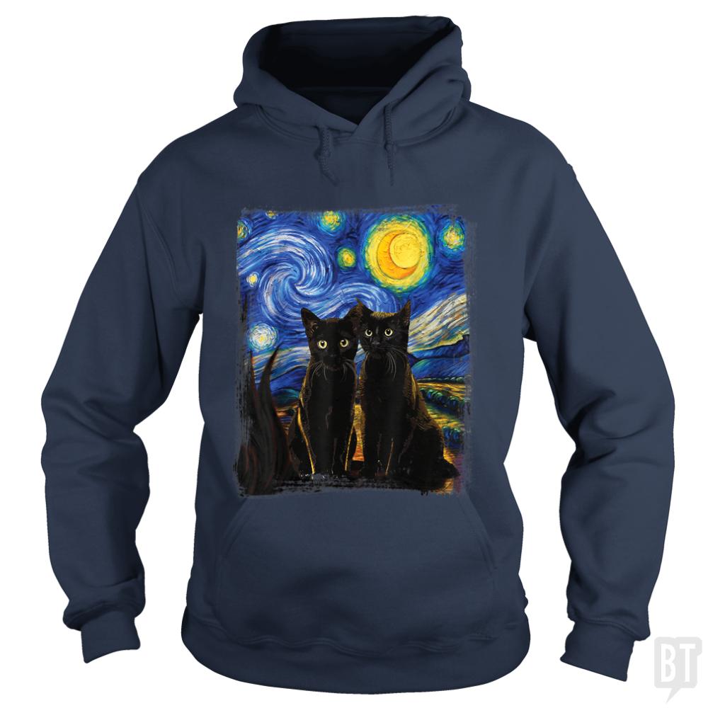 Black Cats Starry Night - BustedTees.com