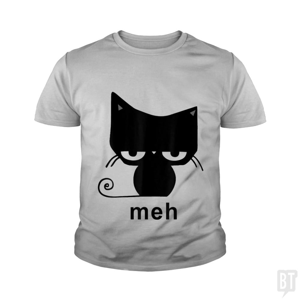 Meh Black Cat Funny  Kids Shirt - BustedTees.com
