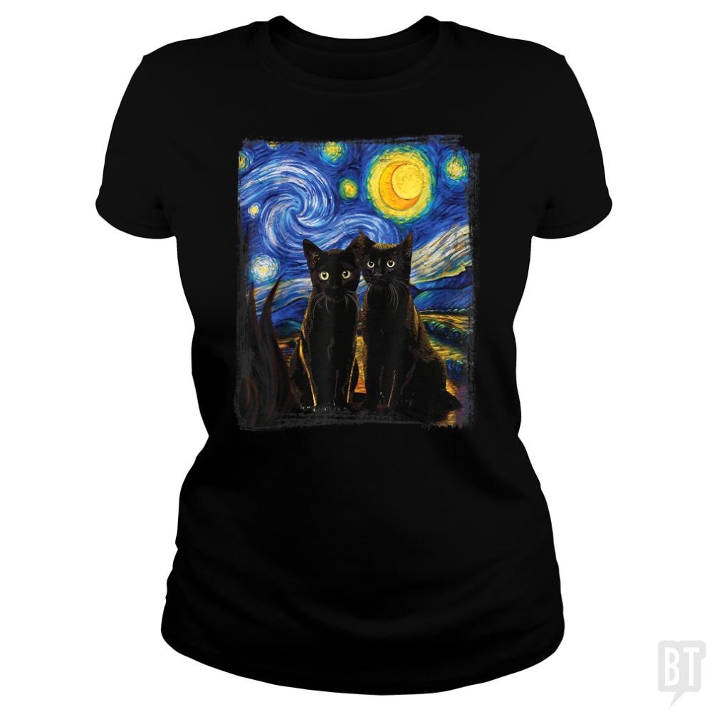 Black Cats Starry Night - BustedTees.com